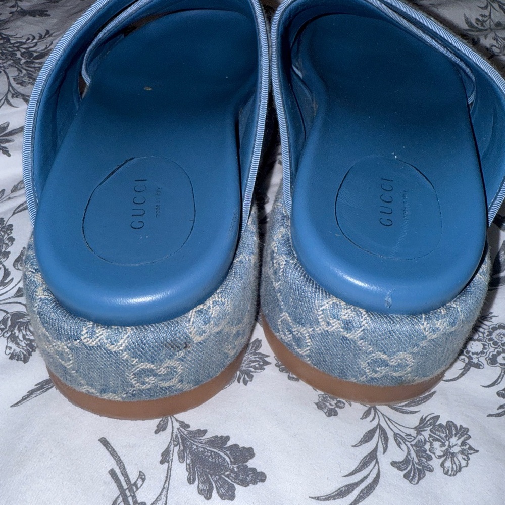 Gucci Blue Denim Monogram Platform Slides - Picture 3 of 9